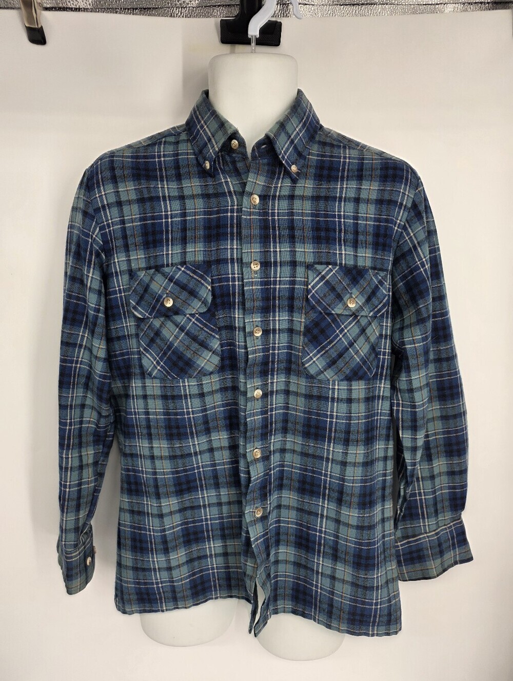 Vintage Tarleton Flannel Shirt Men’s M Blue Plaid 100% Acrylic 90s Korea